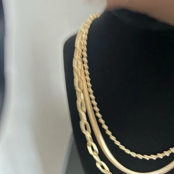 White House Black Market Gold Layered Necklace Trio - Picture 5 of 5